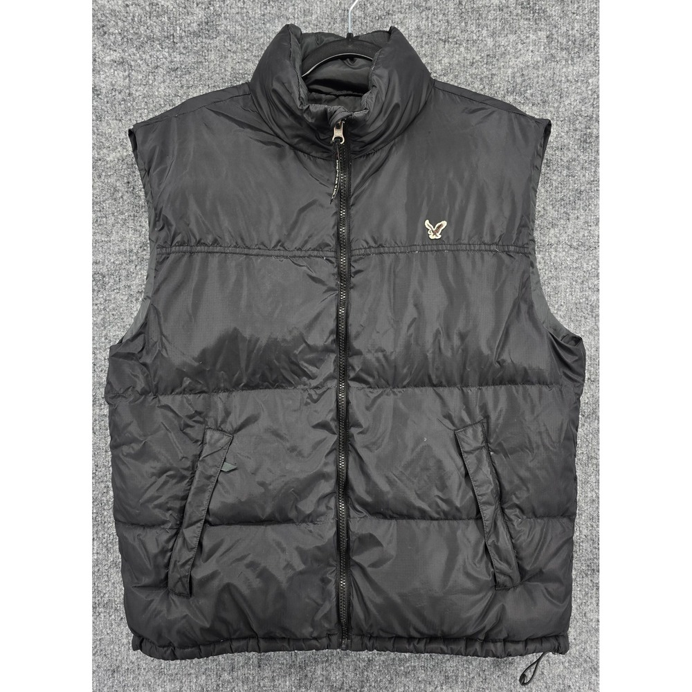 Vtg American Eagle Puffer Vest Mens L Black Down Filled Zip Pockets Y2K Outdoor